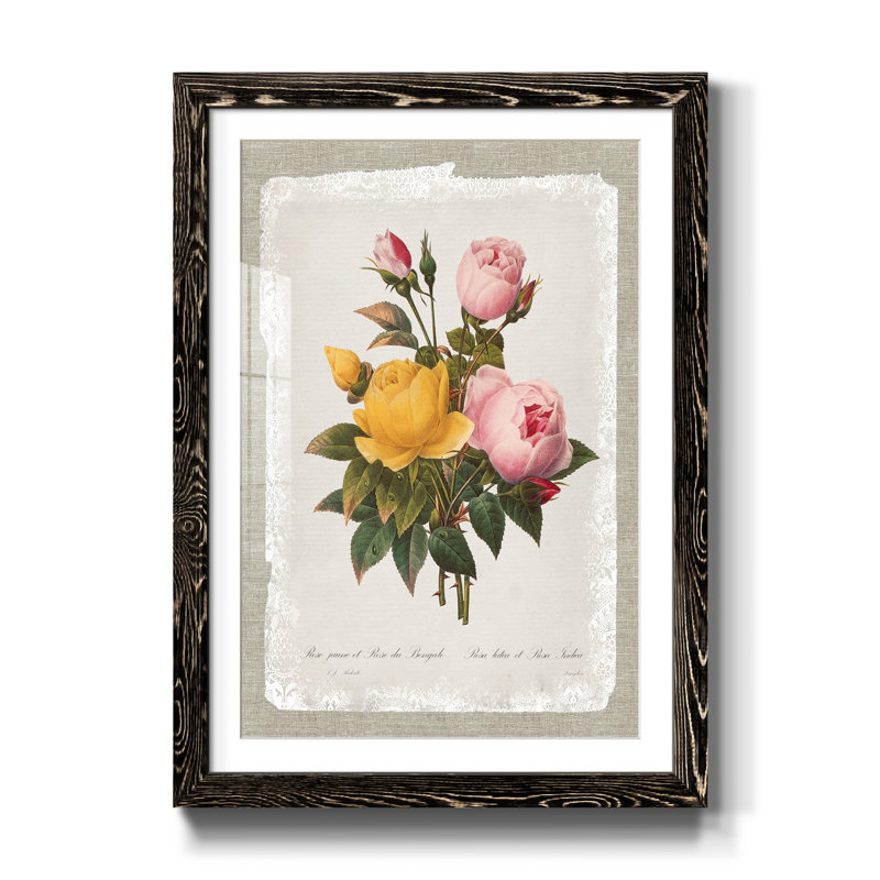 «Botanical Bouquet Roses», reproduction d'art graphique sur papier encadré, H 31,5 po x l 23,5 po x P 1,5 po, Noir