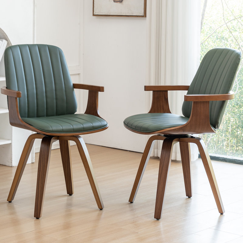 Modern Upholstered Leather Swivel Dining Chairs, Green