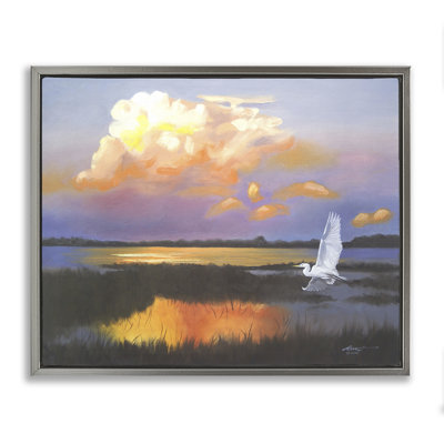 «Egret Over Cloudy Reflection» par D. Rust