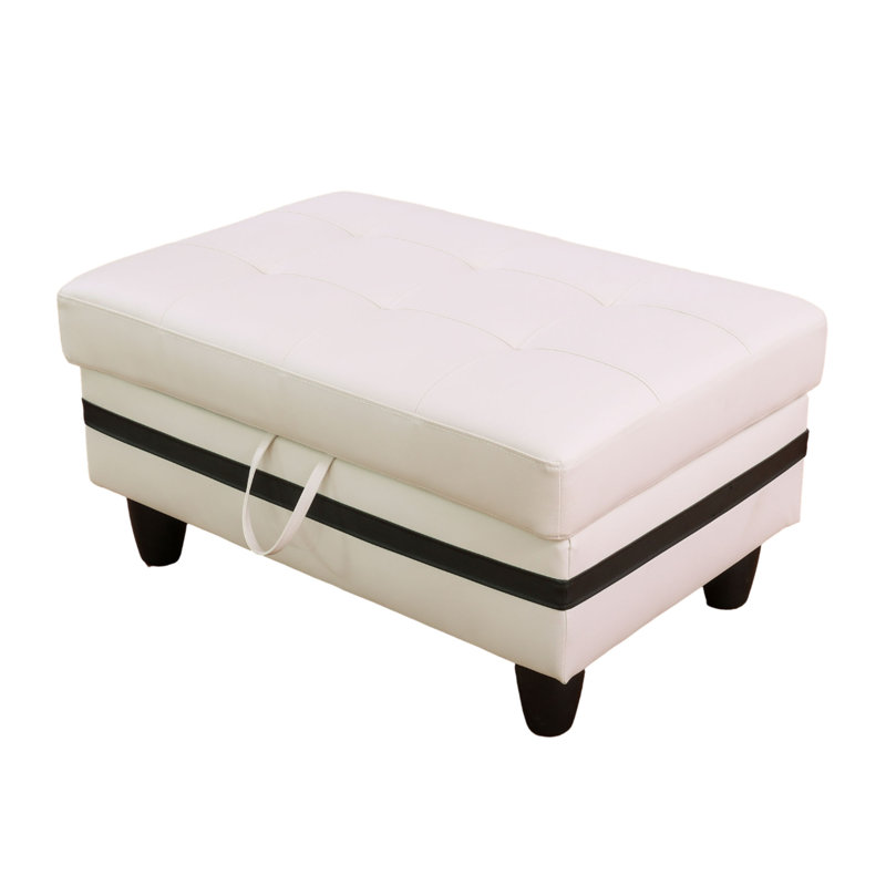 Faux Leather Ottoman, White/Black Faux Leather