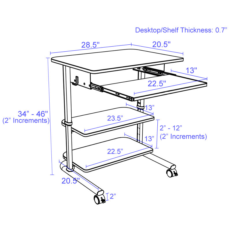 Antum 45.9'' H x 28.4'' W Laptop Cart with Wheels, White Oak/Charcoal