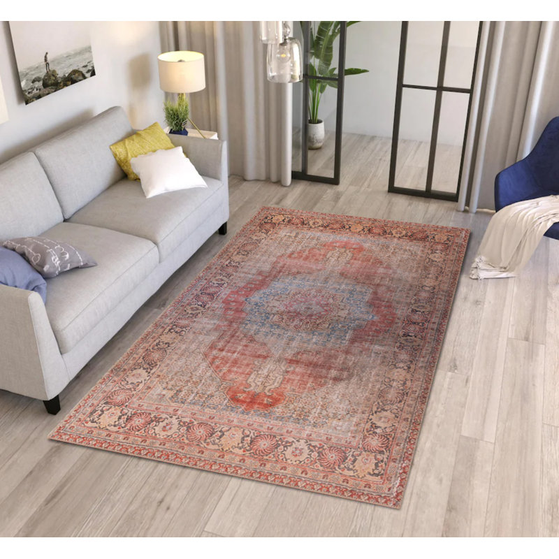 Tapis décoratif beige et brun à motif oriental rétro, Rectangle 7 pi 7 po x 10 pi 10 po