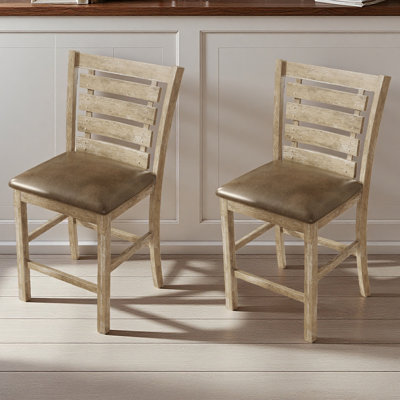 Set Of 2 Dining Counter Height Chairs Modern Farmhouse Rustic Look Distressed Design Ladderback Solid Wood