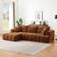 Chenille orange à 4 places en forme de L avec un design segmenté, une structure à ressorts ensachés et un arrangement polyvalent pour les espaces de vie.