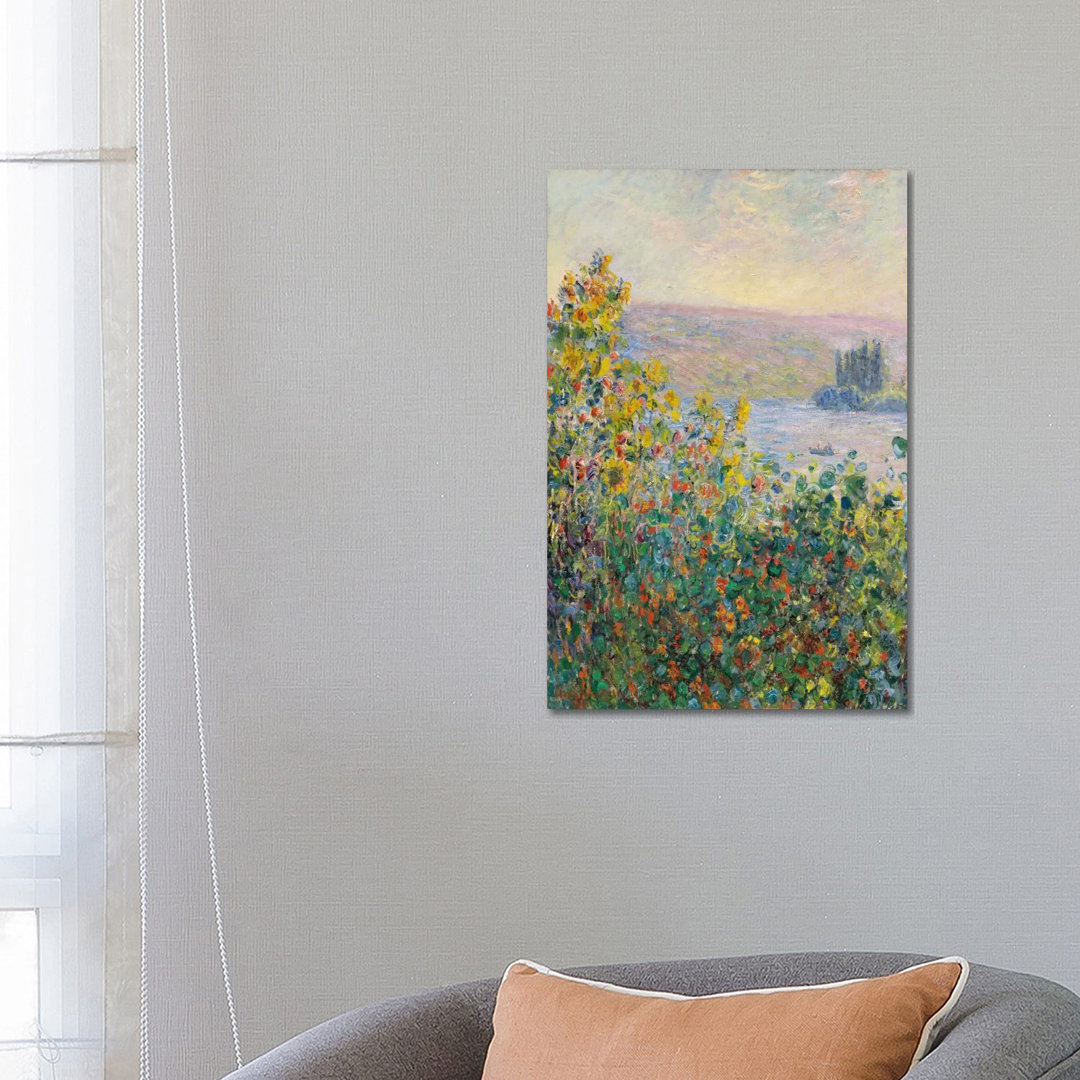 Flower Beds At Vetheuil by Claude Monet - Wrapped Canvas Painting