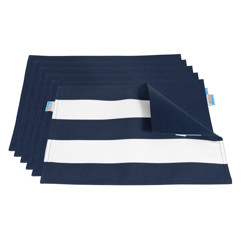 Navy and White Striped Reversible Outdoor Fabric Placemats, Set of 6