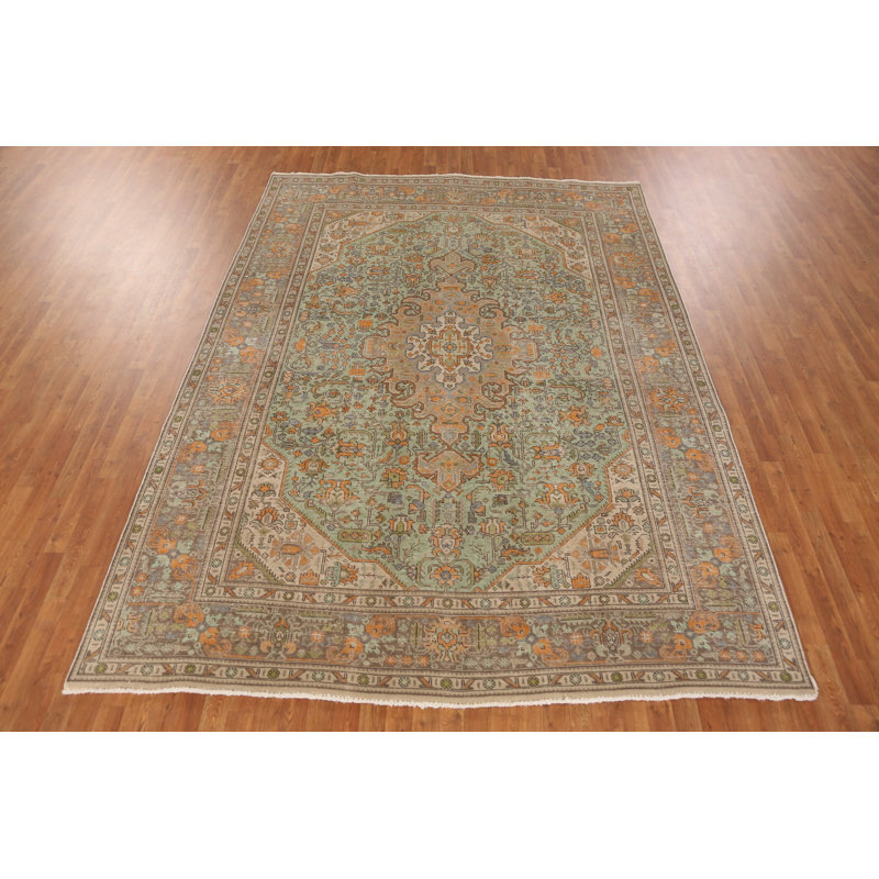 Tapis traditionnel rétro vert 8 x 11