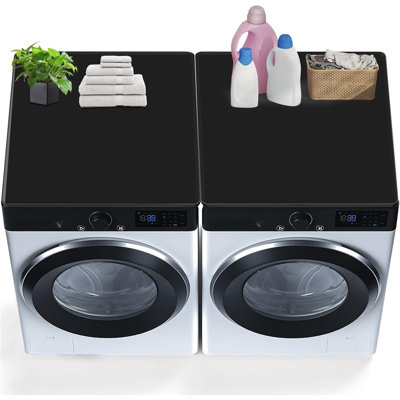 2 housses de laveuse et de sécheuse pour le dessus, tapis de protection en silicone de 27 po x 27 po, imperméable, résistant aux égratignures, lavable, comptoir de sécheuse, noir