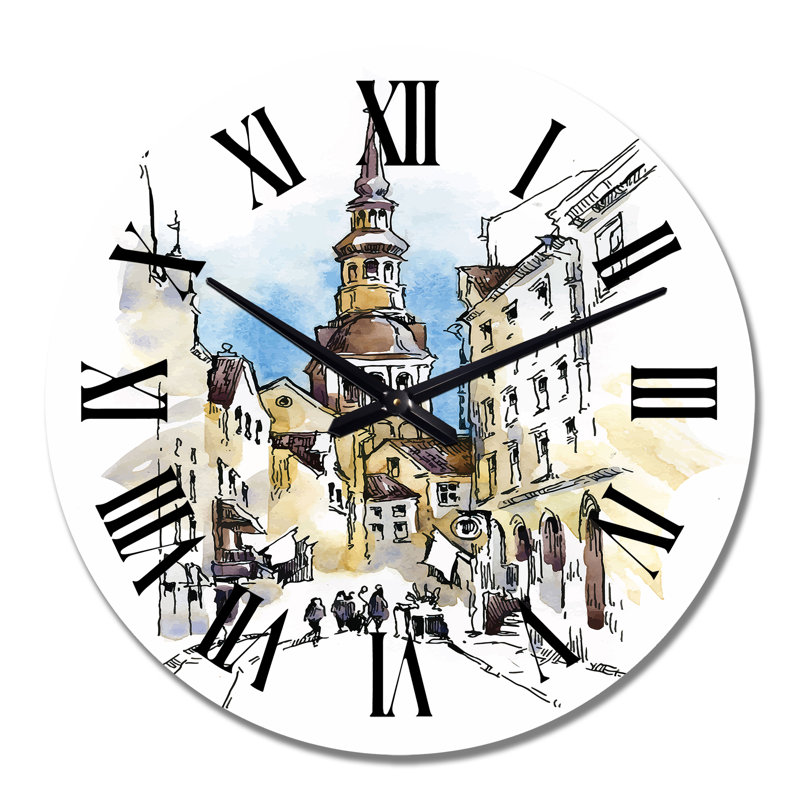 Vintage Old Europe View I - Horloge murale rétro, Surdimensionné