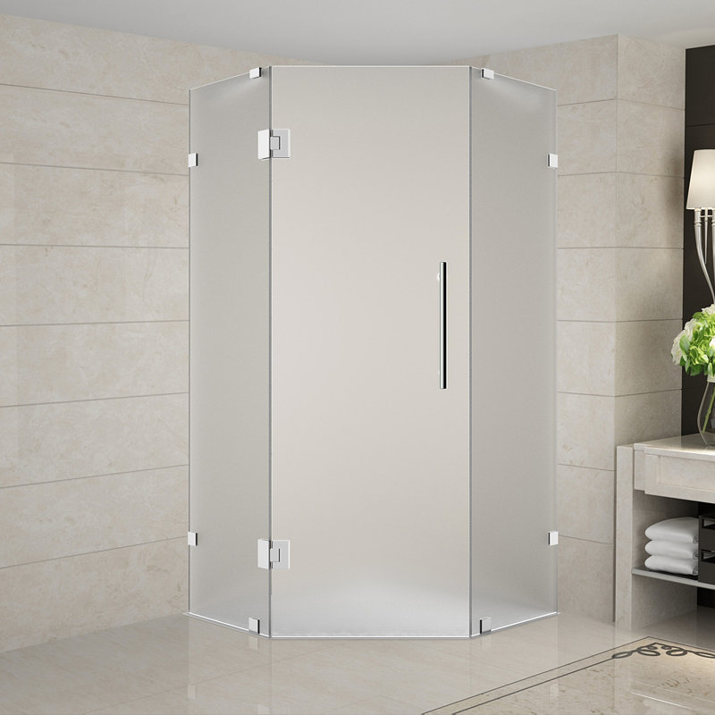 Neoscape 42" x 72" Neo Angle Hinged Shower Enclosure, Frosted, Brushed Stainless Steel