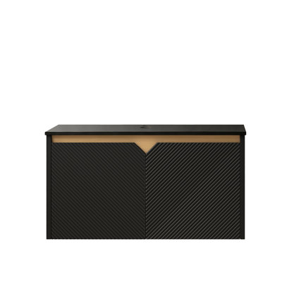 30" Black Plywood Cabinet With Sintered Stone Countertop, No Basin, Solid Wood Doors, Twill Trim Design, Soft Close, Flat Pack Installation Required And Metal Decoration, Diy Assembly
