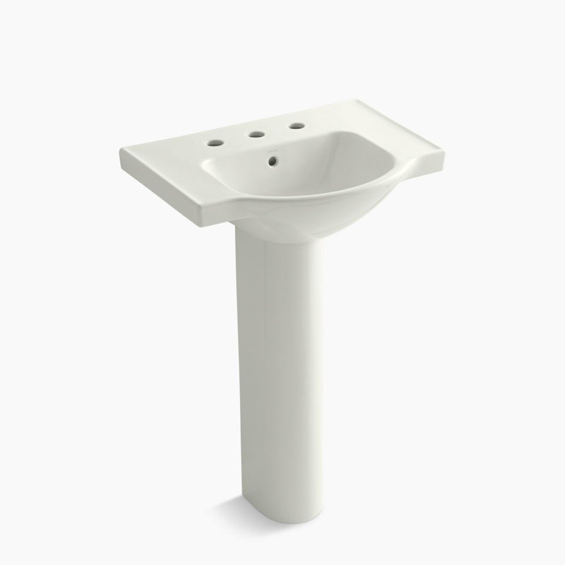 Veer™ Ceramic Pedestal Bathroom Sink with Overflow, Dune, 8" Centers, 35.5" H x 24" L x 18.25" W