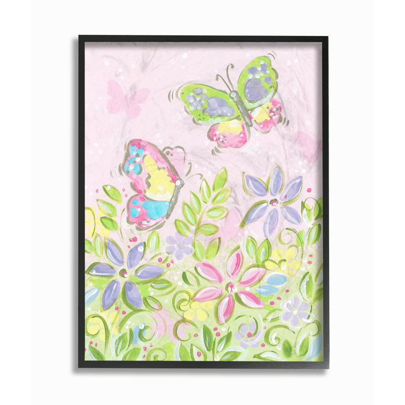 Dimick «Butterflies and Flowers» Art, H 14 po x l 11 po, Cadre ébène