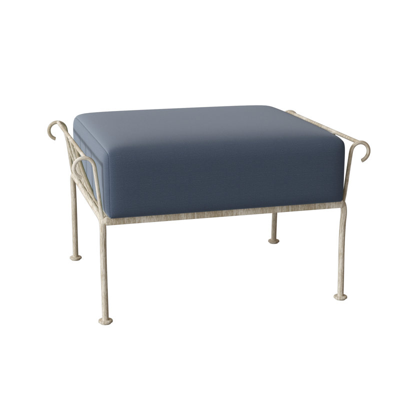 Repose-pieds d'extérieur avec coussin Terrace, Sunbrella® Spectrum denim, Blanc patiné