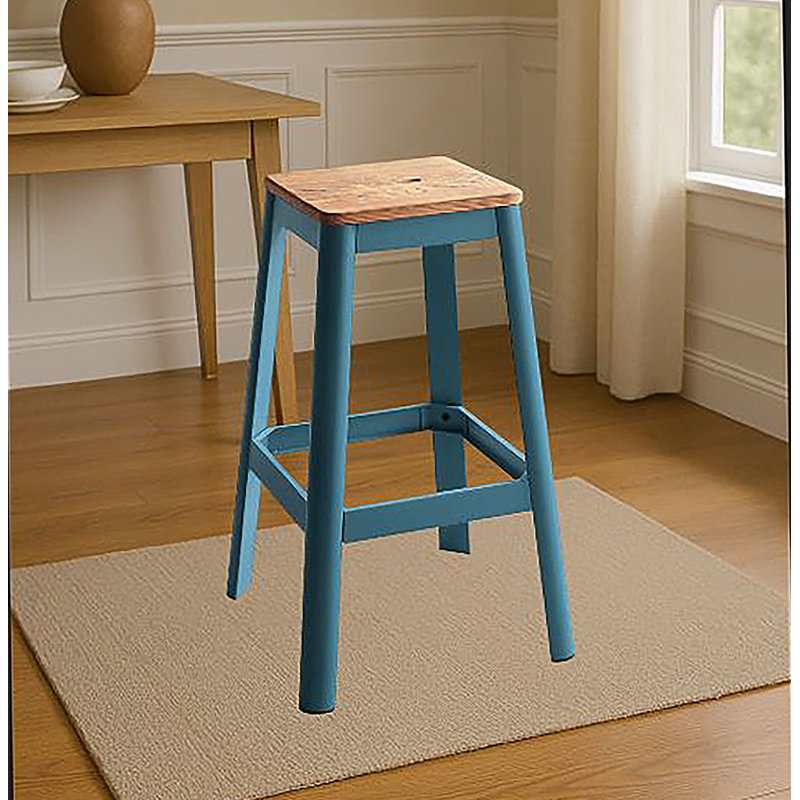 Tabouret de bar décontracté à structure en bois bleu sarcelle, parfait pour les salles à manger modernes et élégantes