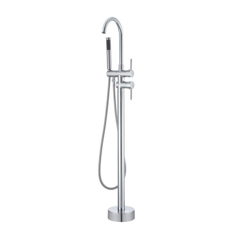 Freestanding Bathtub Faucet, Floor Mount, Freestanding Tub Filler, Shower Mixer Taps, Two Water Modes, 360° Swivel Spout, for Bathing & Showering Pet Bathing Cleaning Drains Toilet Flushing