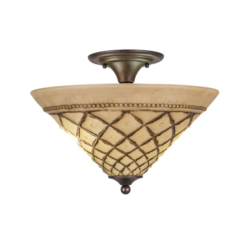 Semi-Flush 2 Bulbs With 16" Chocolate Icing Glass, Bronze