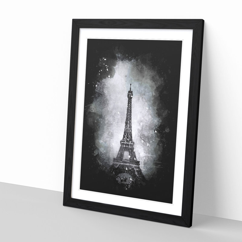 A Moody Eiffel Tower in Paris France - Picture Frame Graphic Art Print, 33cm H x 24cm W x 2cm D, Black Framed