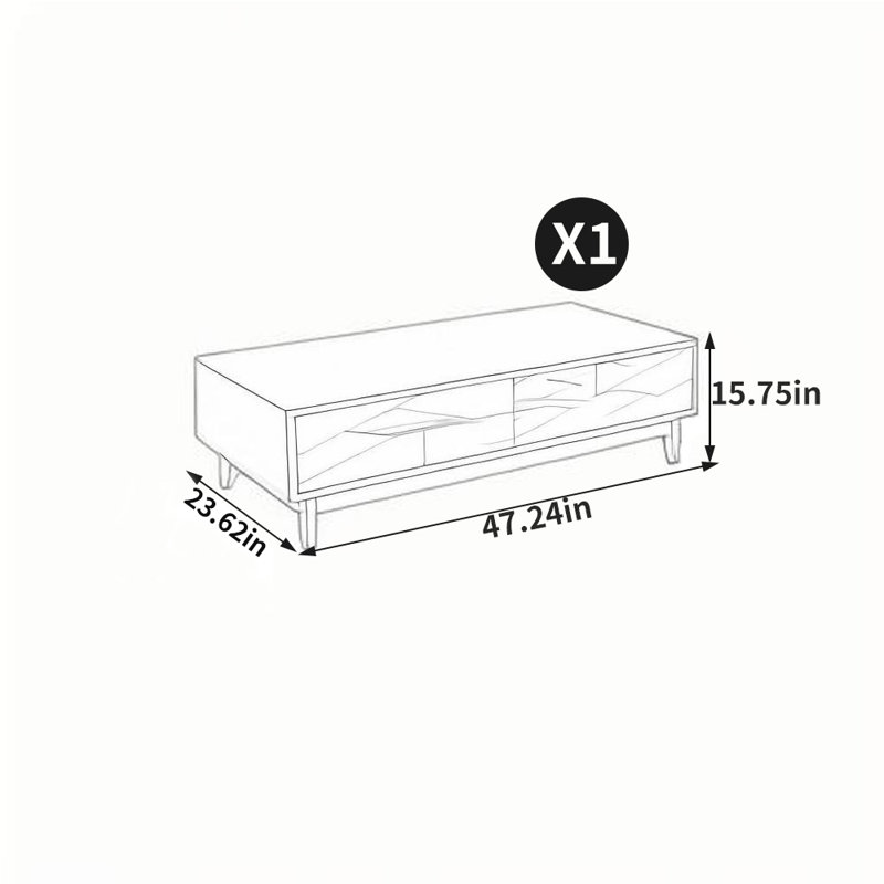 Table basse American, H 15,75 po x L 47,24 po x l 23,62 po, Noir, noir, noir, noir
