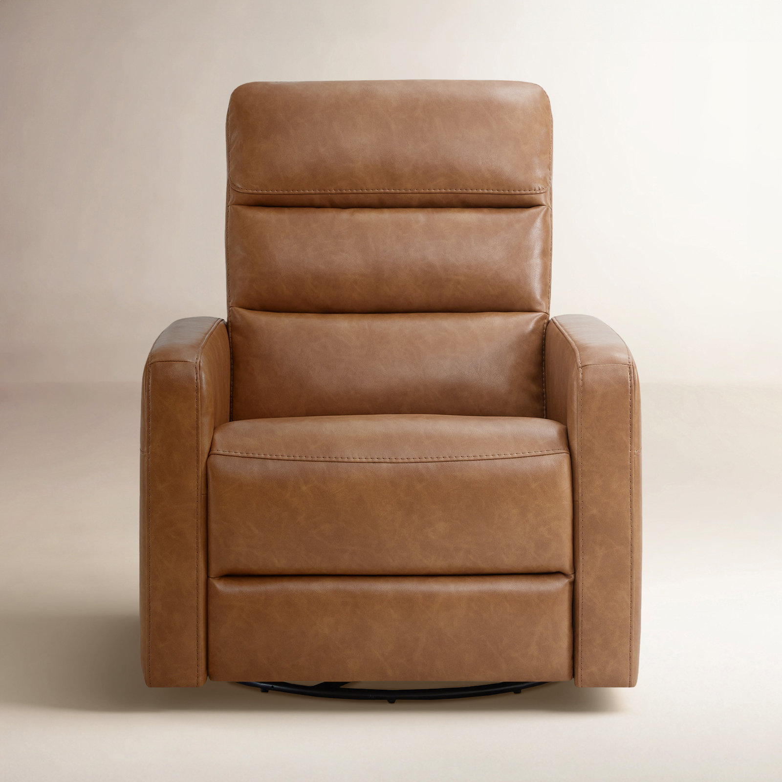 Mila 33" Genuine Leather Swivel Recliner, Copley Camel Vegan Leather