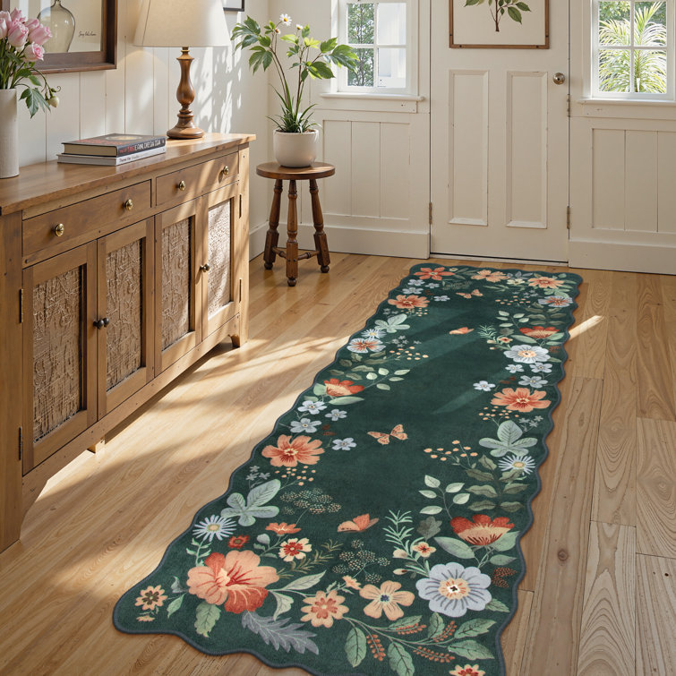 Floral Washable Rugs Non-Slip Soft Rugs for Living Room Bedroom Ultra-Thin Boho Accent Carpet