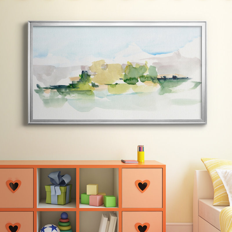 Tangerine Sunset I - peinture encadrée, H 10,5 po x l 18,5 po x P 1,5 po, Pas de tapis, Toile encadrée argentée
