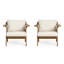  Ensemble de 2 fauteuils club d'extérieur en bois d'acacia avec coussins, finition teck et coussins beiges