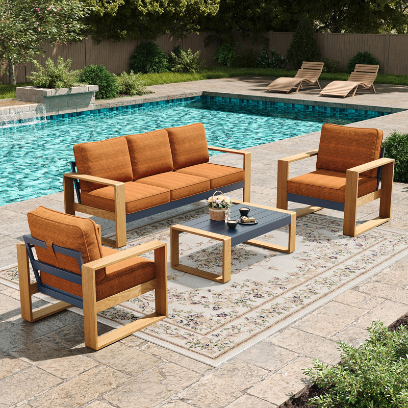 198.1cm Wide Patio Sofa with Cushions, Orange