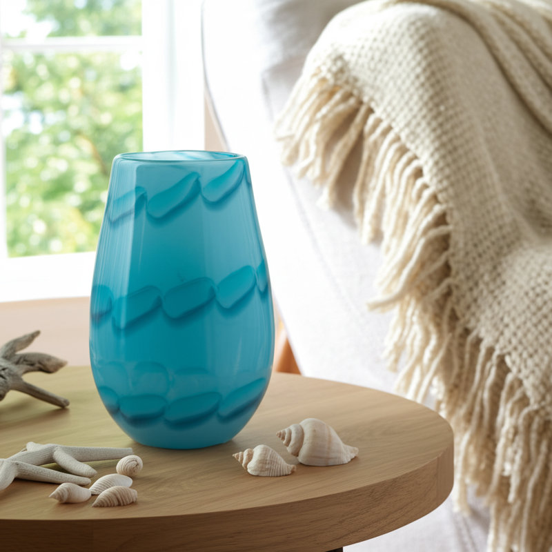 Handmade Glass Table Vase, 9" H x 6" W x 5" D