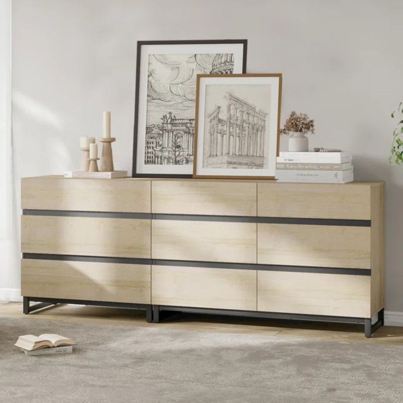 2 In 1 Dresser With 9 Drawers, Modern Chest Of Drawers With Adjustable Shelf And Metal Base, Closet Organizers And Storage Cabinet For Bedroom