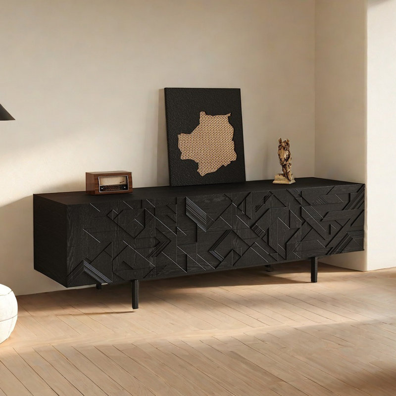 Meuble télé noir moderne et minimaliste, L 86,61 po