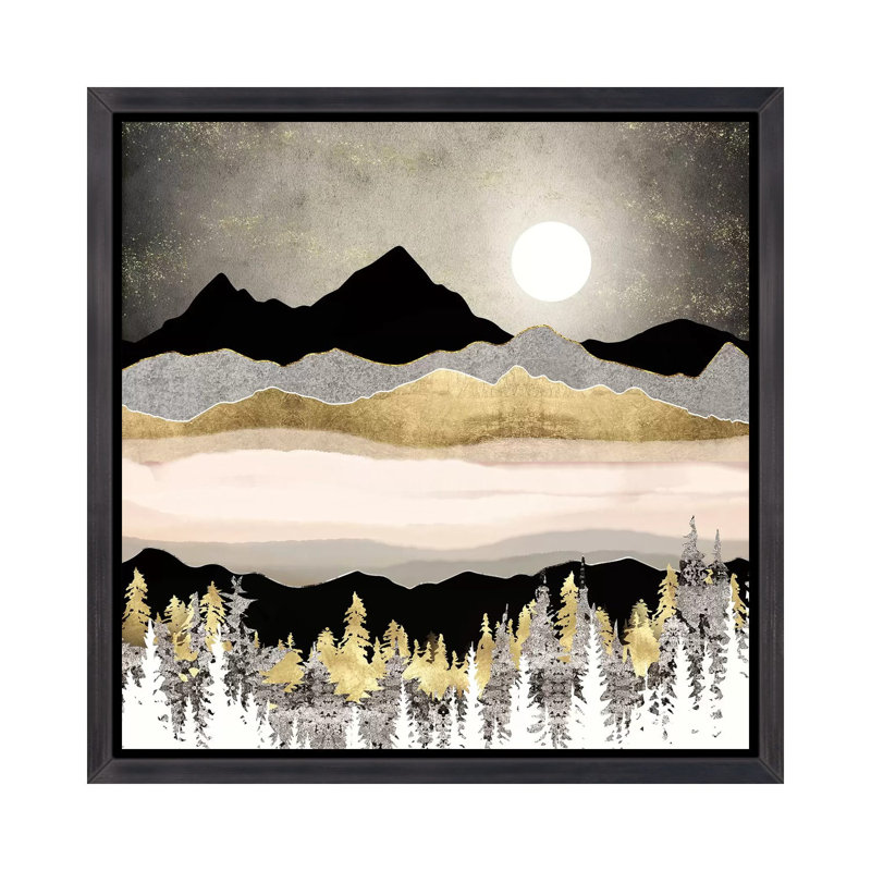 Lune d'hiver - imprimé, Cadre flottant noir patiné, H 37 po x l 37 po x P 1,5 po