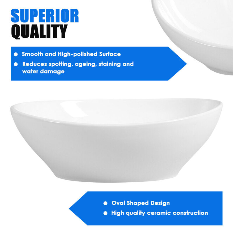 White Ceramic Oval Countertop Bathroom Sink with Pop-Up Drain
