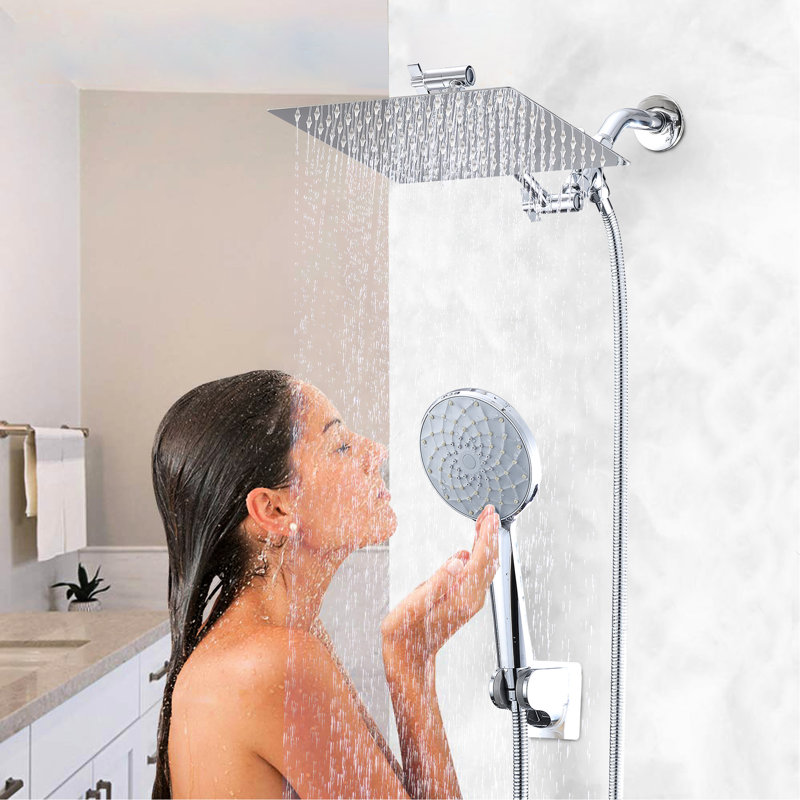 10" Shower : High Rainfall & Handheld With 11" Arm, 6 Spray Patterns, Non-leaking, Stainless Steel, Wall Mount, Square Shower, Adjustable Water Flow Kit: Extension Settings, Self-cleaning Nozzles,