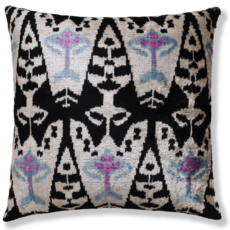 Coussin décoratif en velours noir et ivoire à motif géométrique | 20 x 20 pouces (50 x 50 cm)