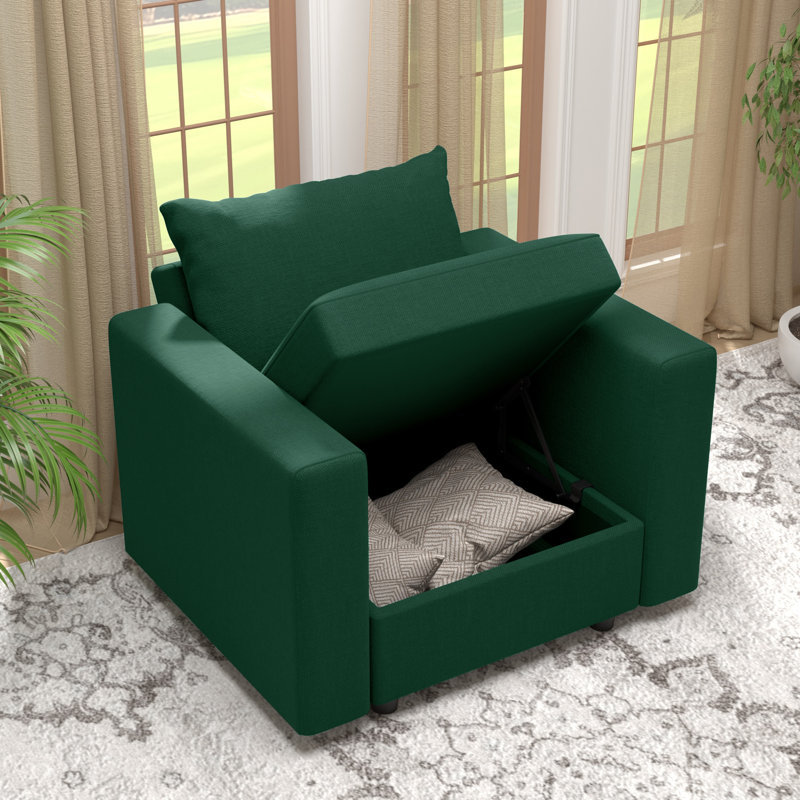 BOX MODULE STO SOFA 38'' Upholstered Modular Accent Chair with Storage, Green Cotton Blend