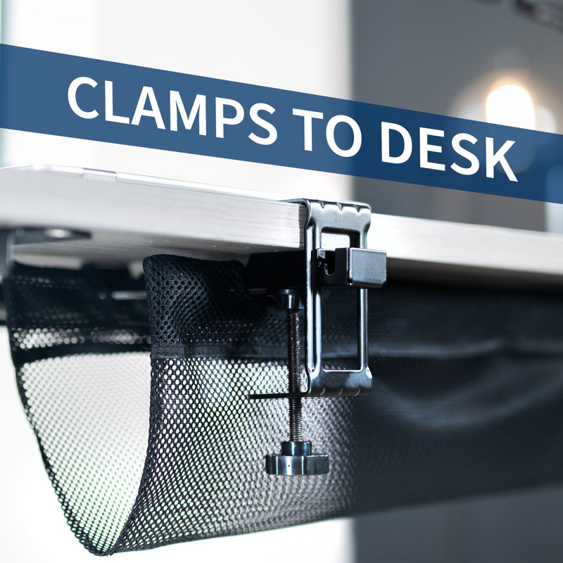 Black Mesh 44" Clamp-On Under Desk Cable Management Net