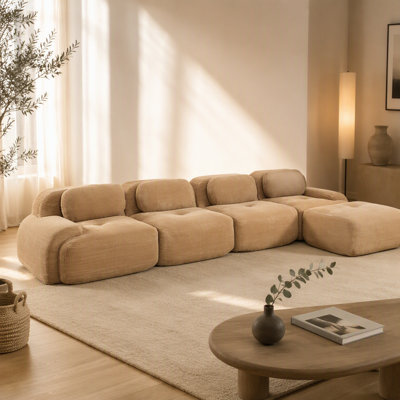 Canapé modulaire en L avec éponge haute résilience, conception antidérapante et accoudoirs courbés extra-larges pour les salons et les salles multimédia