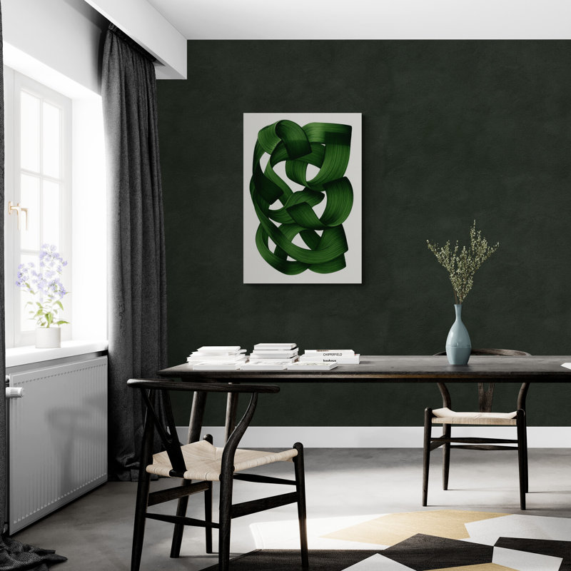Green Swirls Abstract Wall Art - Canvas Framed Print, 82 cm H x 61 cm W