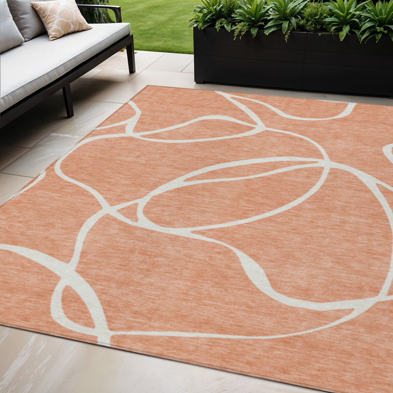 Tapis extérieur lavable abstrait saumon et ivoire 5 pi x 8 pi