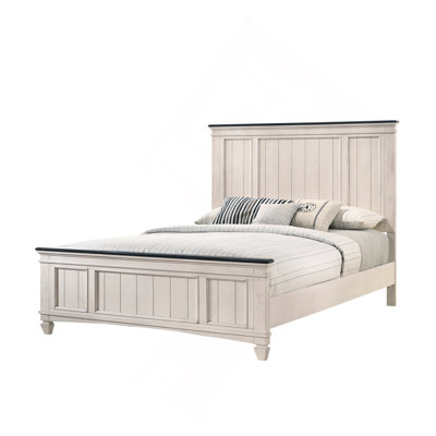 Mobilier de chambre à coucher en bois massif de 1 lit à panneau de style industriel avec finition brune et grand lit 1pc