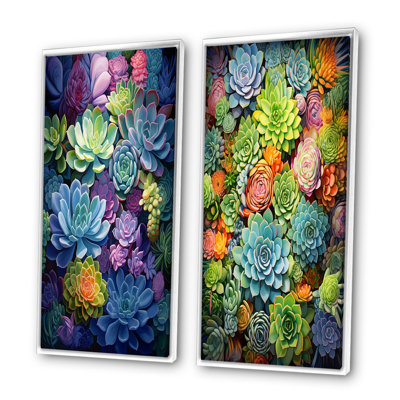 " Blue Green Succulents Botanical Oasis " 2 - Pieces