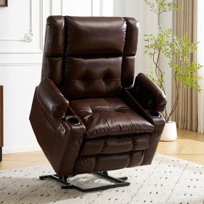 Dual Motor Power Lift Recliner Chair For Elderly With Massage And Heat, Camel by Red Barrel Studio