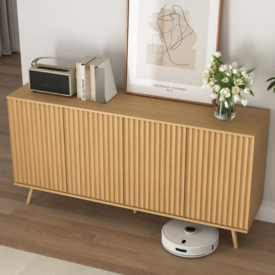 Buffet de rangement à 4 portes avec tablettes réglables et look rétro. Convient pour la cuisine, le salon, la salle à manger, offrant beaucoup d'espace, une installation facile, de longues portes, des tablettes, un élégant hexagonal