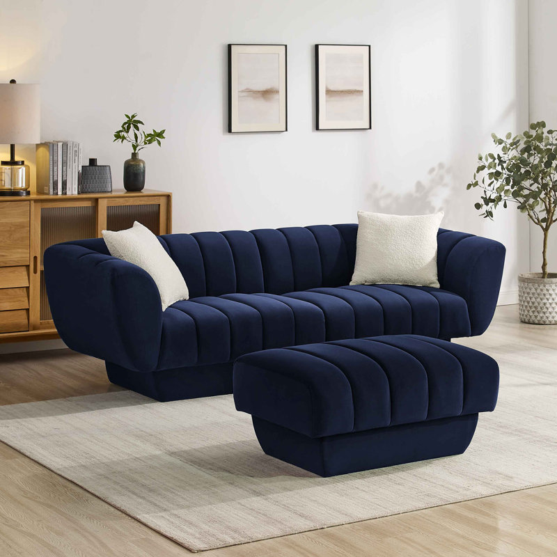 Charlotte 224Cm Velvet Rolled Arms Chesterfield Sofa, Blue Velvet