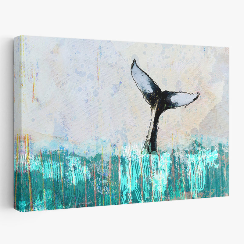 Solo Fluke - Art contemporain de baleines de l'océan, H 16 po x l 24 po