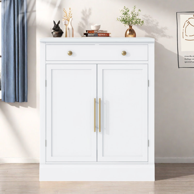 Buffet moderne avec 1 tiroir, 2 tablettes réglables et 2 tablettes de porte, Blanc