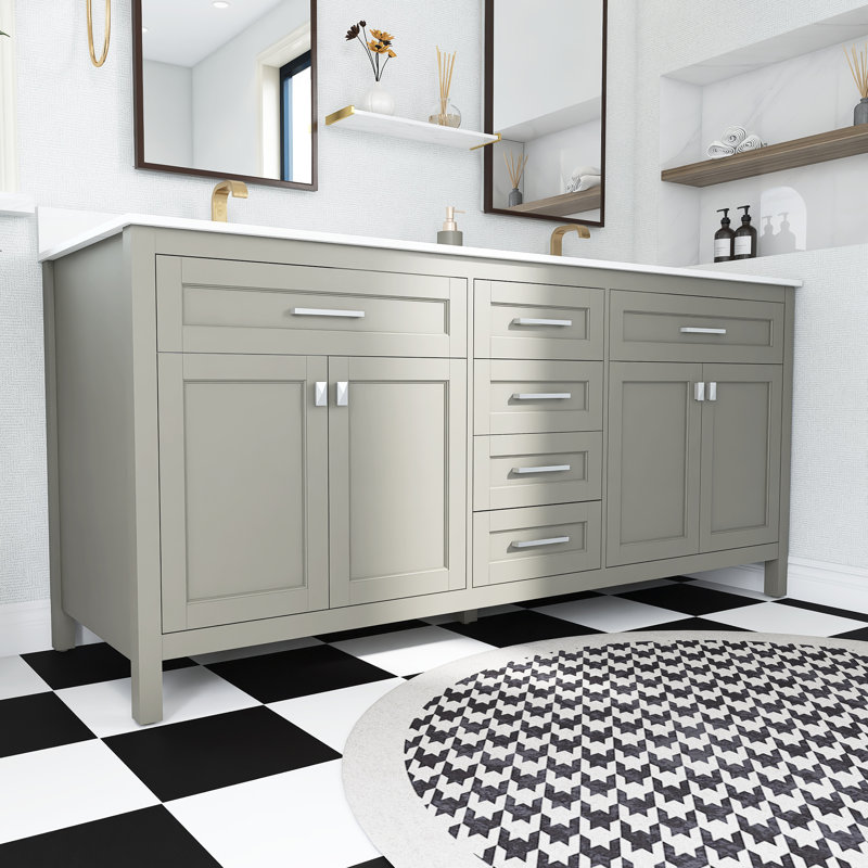 Meuble-lavabo double 72,59 po avec dessus en pierre reconstituée Tanney