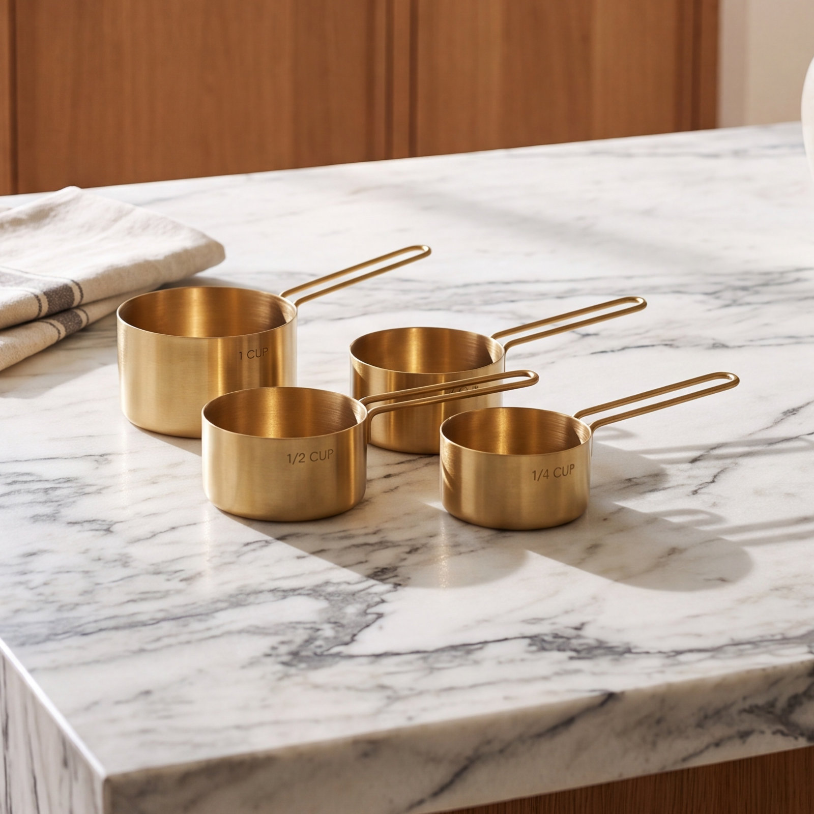 Simple 4-Piece Measuring Cup Set, Brass