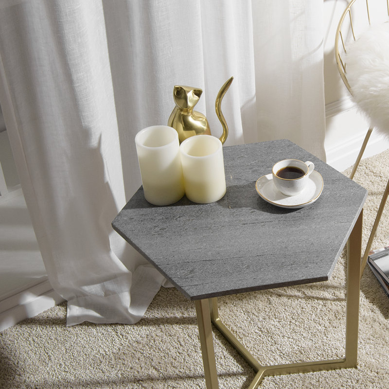 Finian Marble Top End Table, Gray, Antique Brass